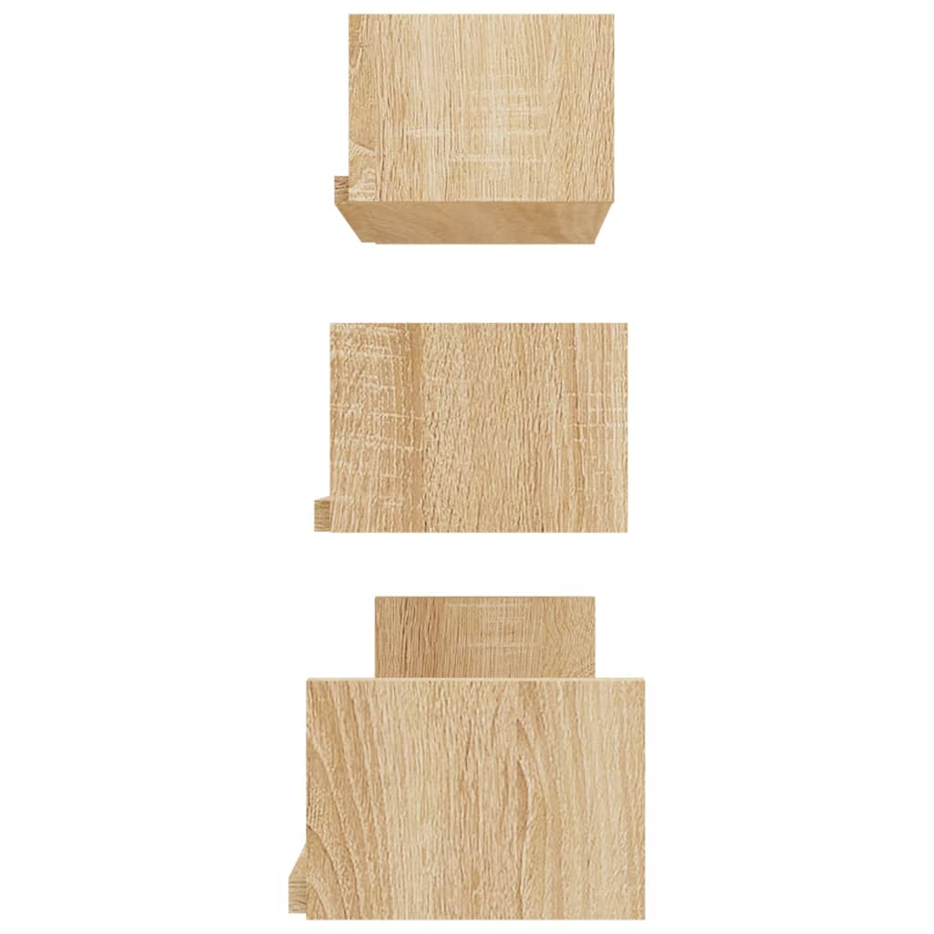 Set of 3 Sonoma Oak engineered wood shelves showcasing a contemporary design for stylish wall display.