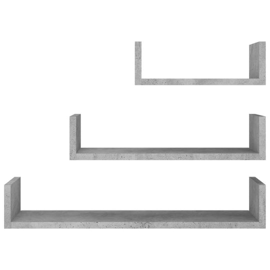 Wall Display Shelf 3 pcs Concrete Grey Engineered Wood