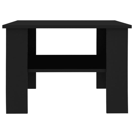 Black engineered wood coffee table with additional storage shelf, perfect for lounge and outdoor furniture settings.