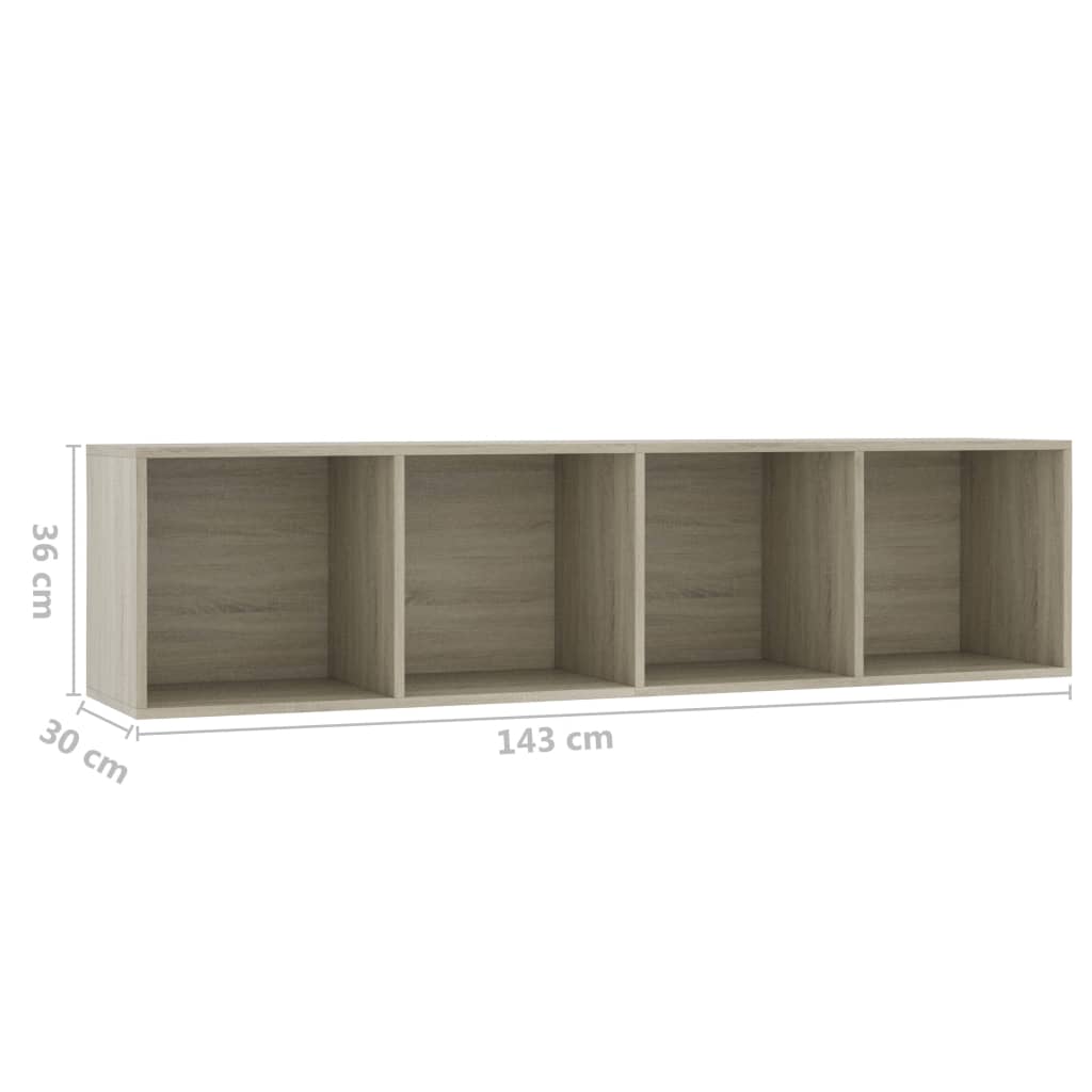 Book Cabinet/TV Cabinet Sonoma Oak 143x30x36 cm with four compartments for storage and sleek design.