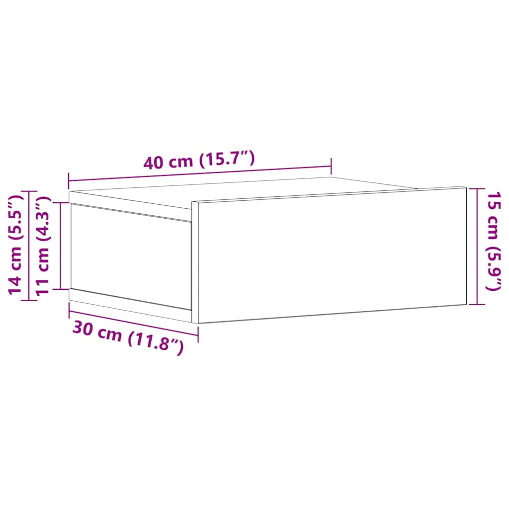 طاولة جانبية عائمة من خشب البلوط سونوما 40x30x15 سم من الخشب الهندسي