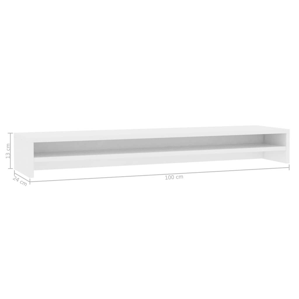 White monitor stand with dimensions 100x24x13 cm, featuring a spacious shelf for desks and reducing strain on neck and eyes.