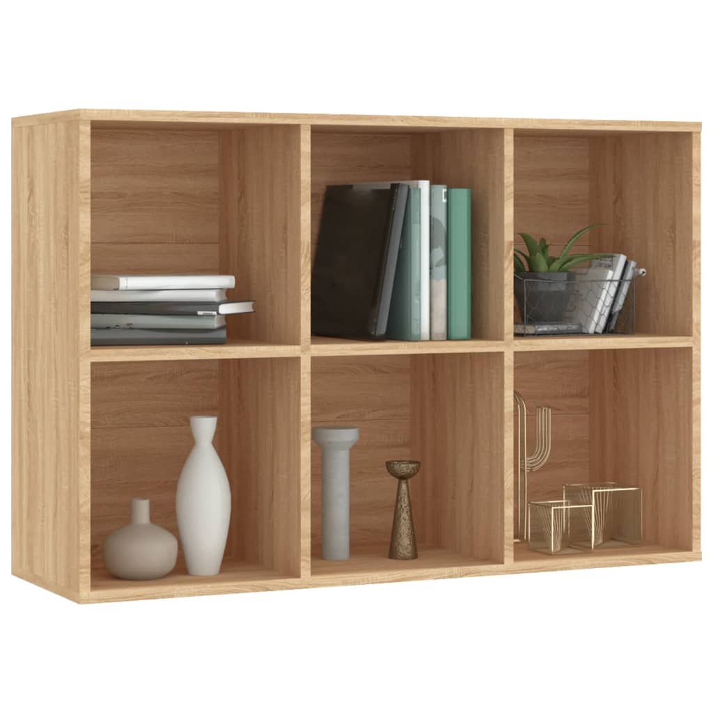 Sonoma Oak book cabinet with 6 compartments for organizing books and decorative items in a stylish design.