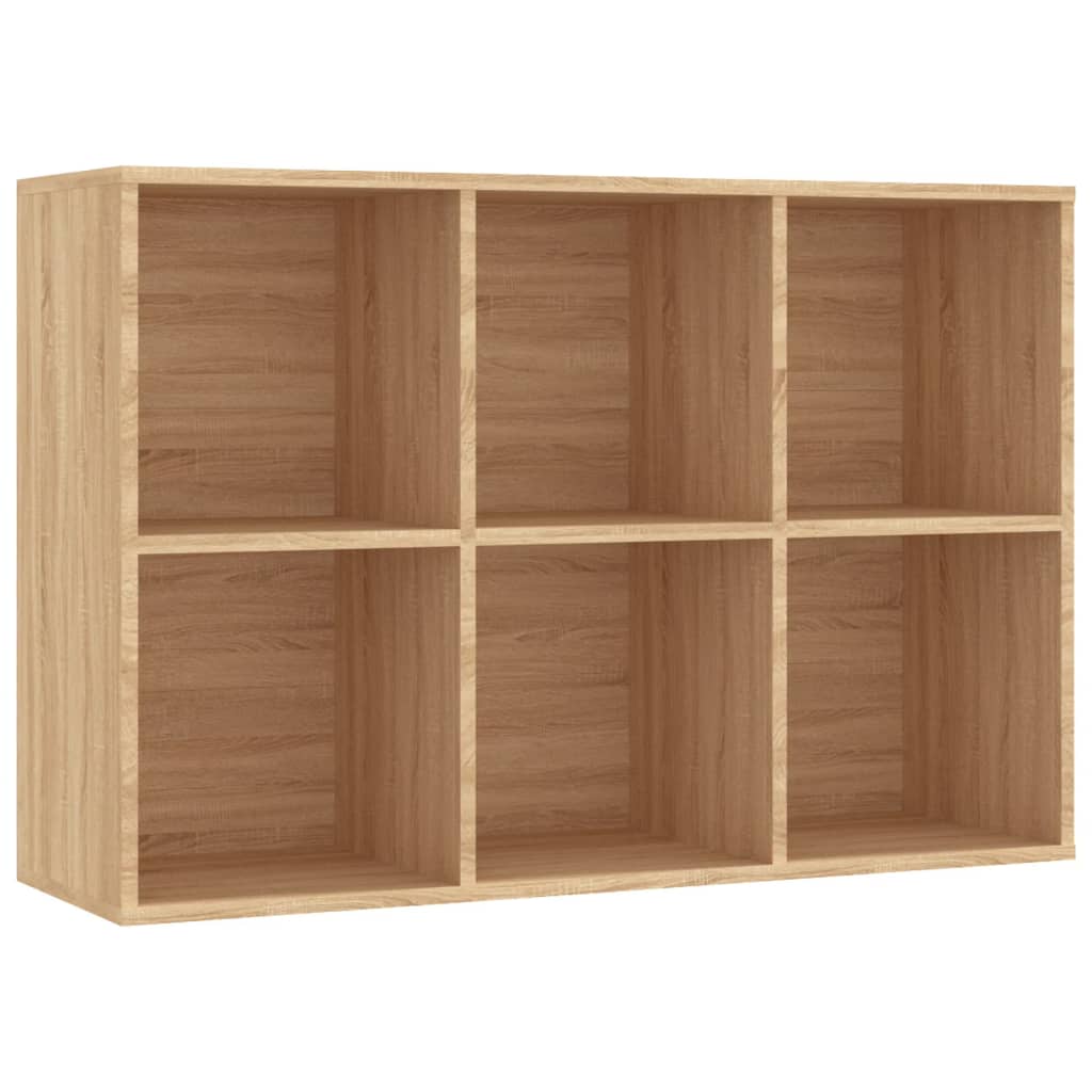 Book cabinet with 6 compartments in Sonoma oak finish, made of sturdy engineered wood for organized storage.