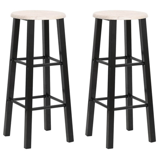 Bar Stools 2 pcs MDF set featuring stylish black steel frames and light-colored seats.