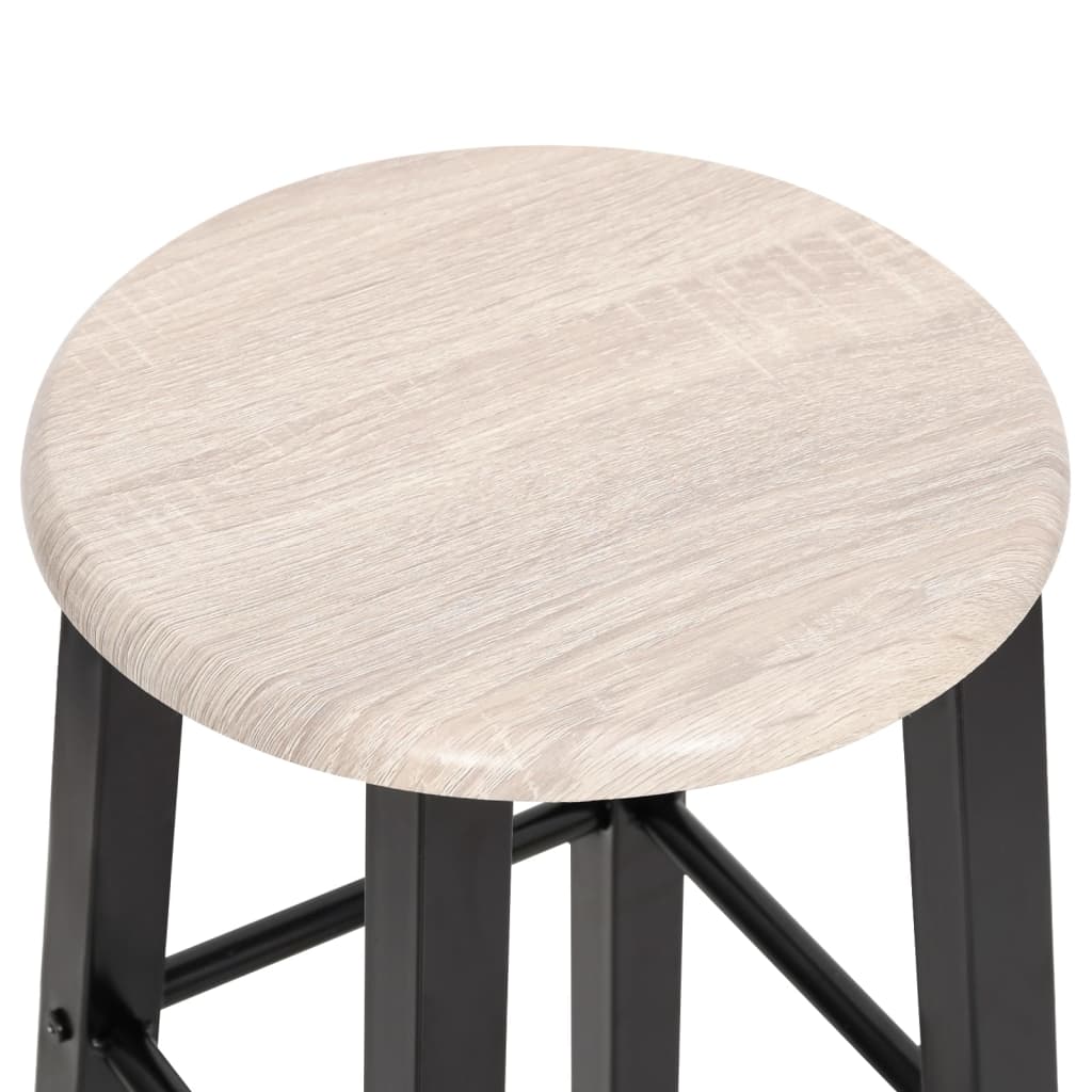 Bar Stools 2 pcs MDF top view, featuring a round wood seat and sturdy steel frame, ideal for dining or bar use.