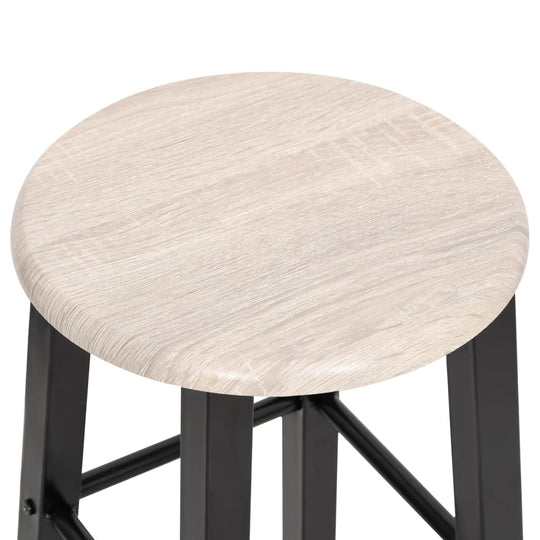 Bar Stools 2 pcs MDF top view, featuring a round wood seat and sturdy steel frame, ideal for dining or bar use.