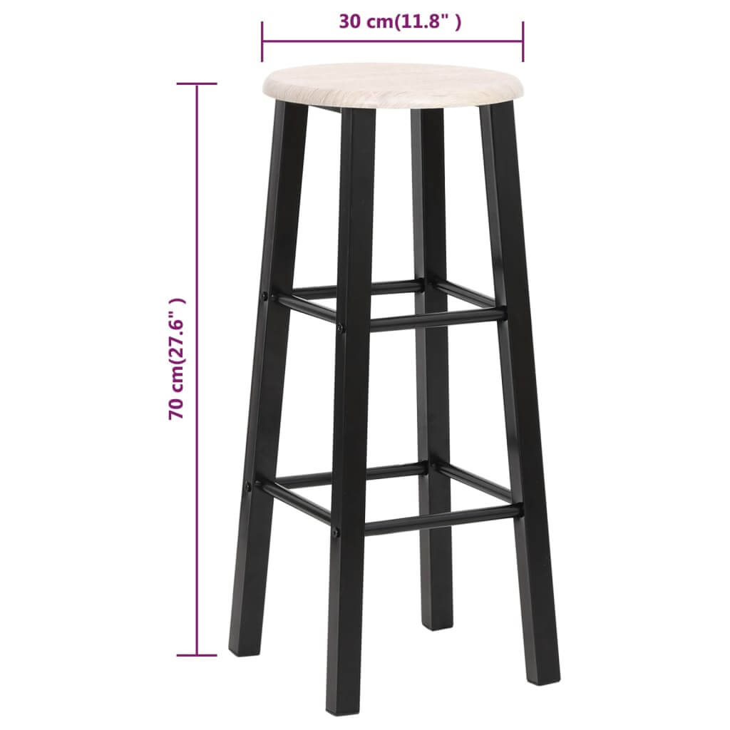 Bar Stools 2 pcs MDF, modern black bar stool with wooden seat, height and width dimensions visible in design.