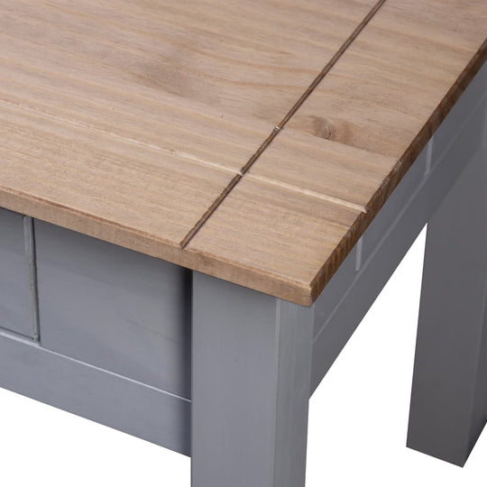 Grey nightstand top view showcasing solid pinewood surface and rustic design, ideal for home decor and furniture integration.