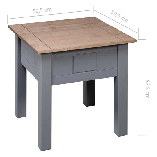 Grey pine nightstand 50.5x50.5x52.5 cm, perfect for rustic interior decor or as a couch table. Durable and easy to clean.