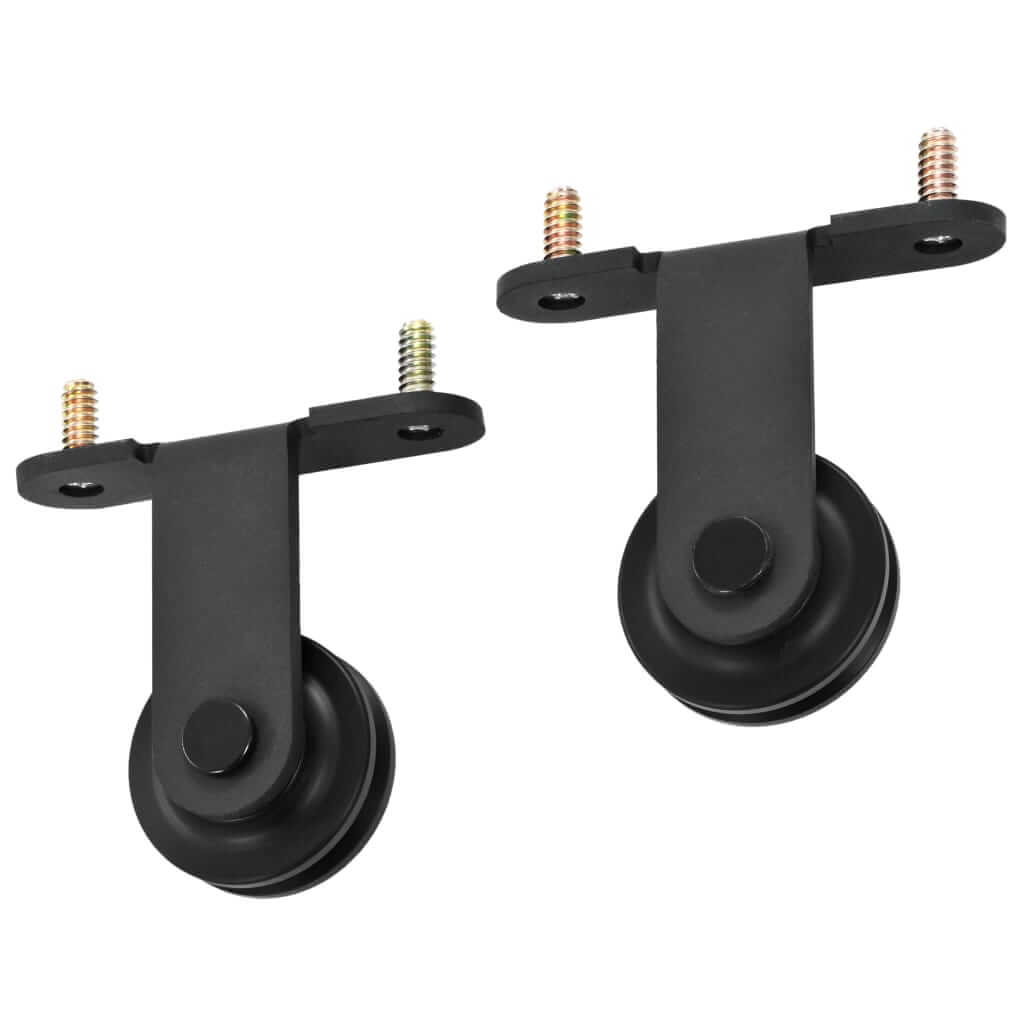 Sliding door rollers hardware kit in black, ideal for smooth sliding doors, compatible with various interior styles.