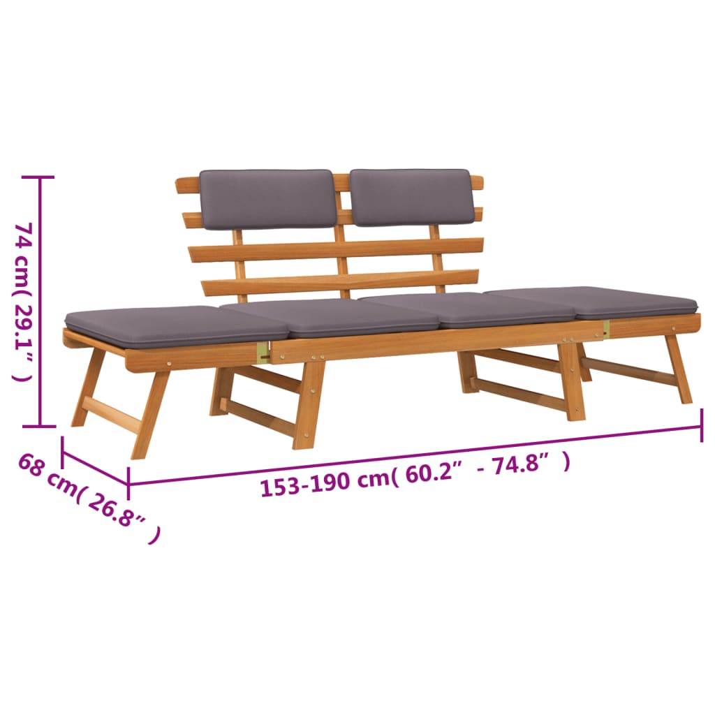 2-in-1 Garden Daybed with Cushion 190 cm Solid Acacia Wood , Furniture -> Outdoor Furniture -> Outdoor Seating -> Outdoor Benches , Decor -,Durable,eligant,Furniture -,Home & Garden -,Home Decor,Modern Design,new-305021,Outdoor Benches,Outdoor Furniture -