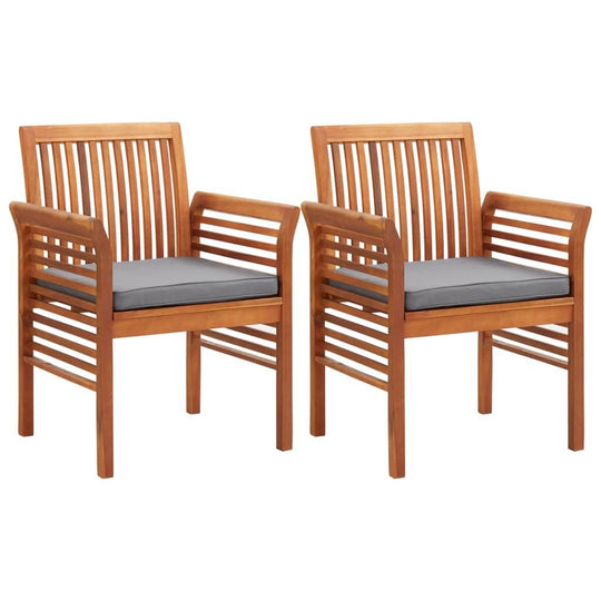 Garden dining chairs set of 2 with cushions, solid acacia wood frame, perfect for outdoor furniture and patio decor.