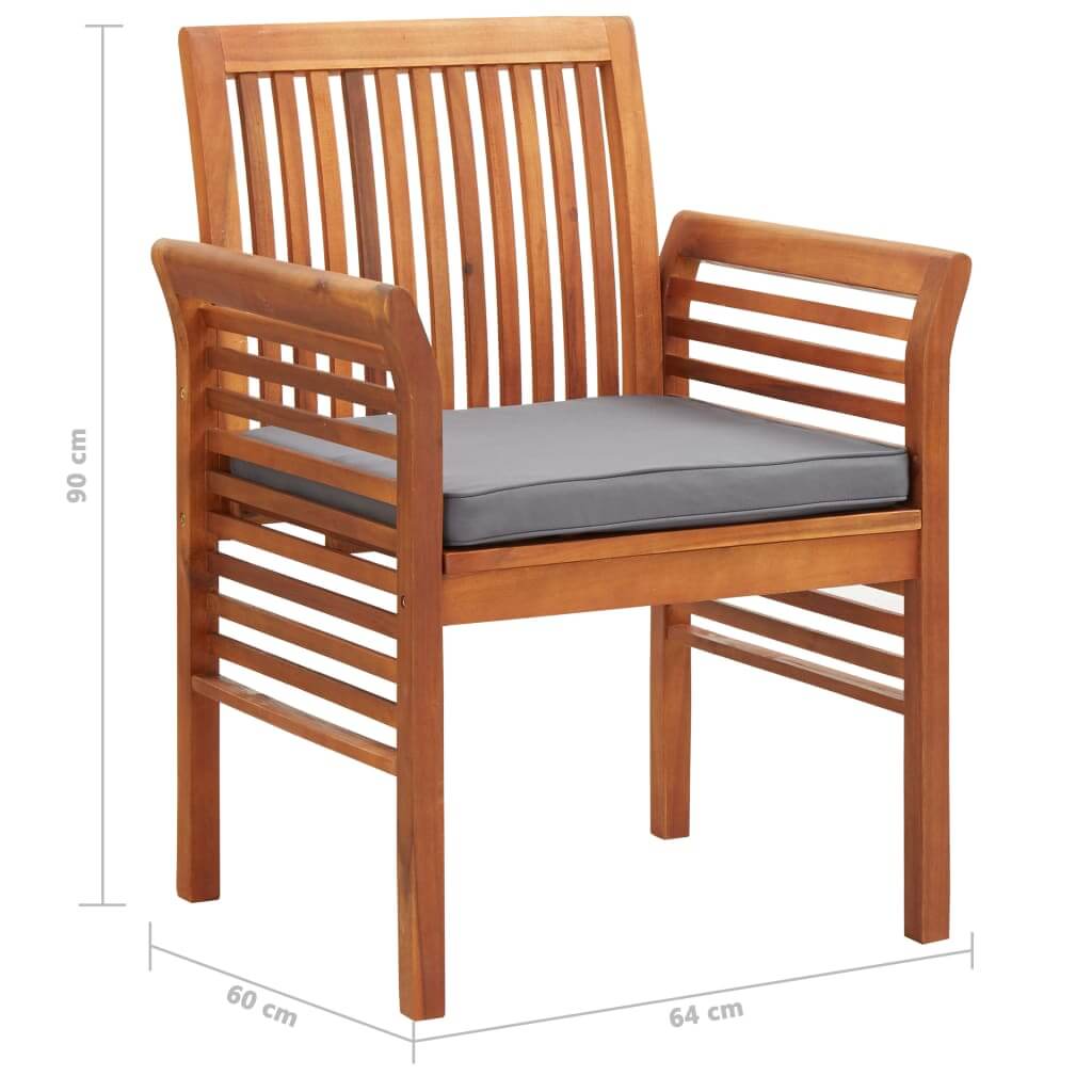 Garden dining chair with grey cushion, solid acacia wood frame, outdoor furniture, perfect for patio and backyard lounging.