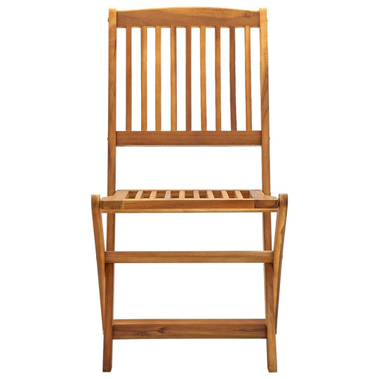 Folding outdoor chair made of solid acacia wood, showcasing natural style for patios and gardens.