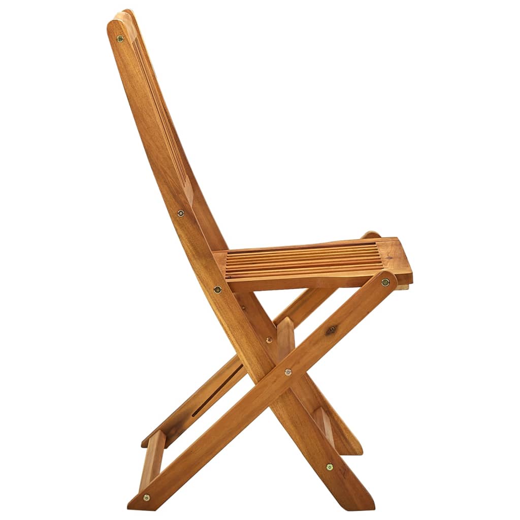 Side view of a folding outdoor chair made from solid acacia wood, showcasing its contemporary design and durability.