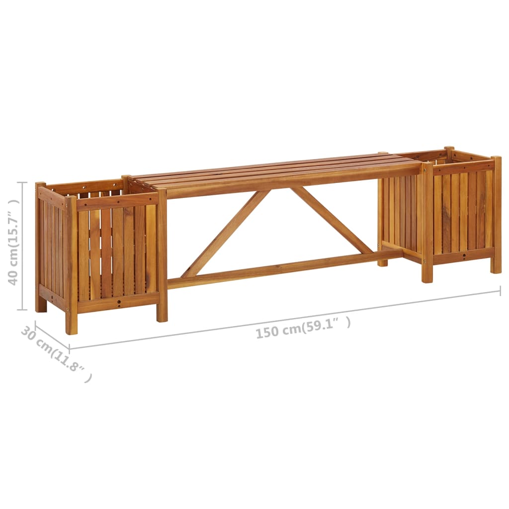 Garden Bench with 2 Planters 150x30x40 cm Solid Acacia Wood