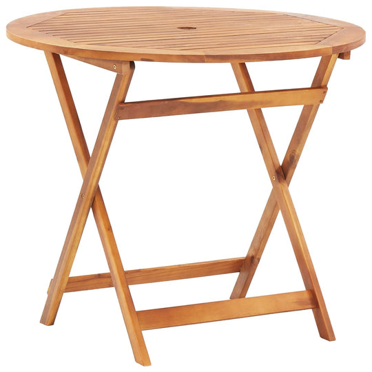 Folding garden table made of solid acacia wood, perfect for outdoor dining and weather-resistant for durability.