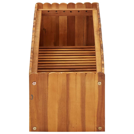 Wooden garden raised bed with slatted bottom, made of solid acacia wood for outdoor use, featuring rustic design.