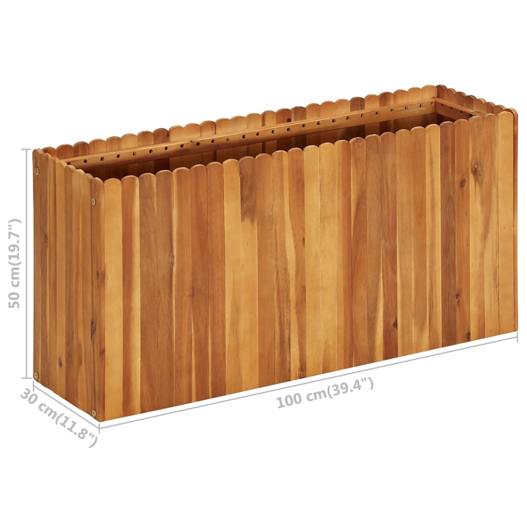 Wooden garden raised bed made of solid acacia wood, dimensions 100x30x50 cm, ideal outdoor furniture for plants.