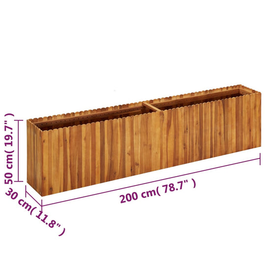 Wooden garden raised bed 200x30x50 cm made of solid acacia wood, perfect for outdoor furniture and DIY gardening.