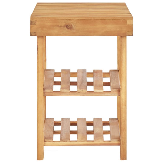 Compact solid acacia wood shoe rack with three slatted shelves for organized footwear storage in a natural finish.