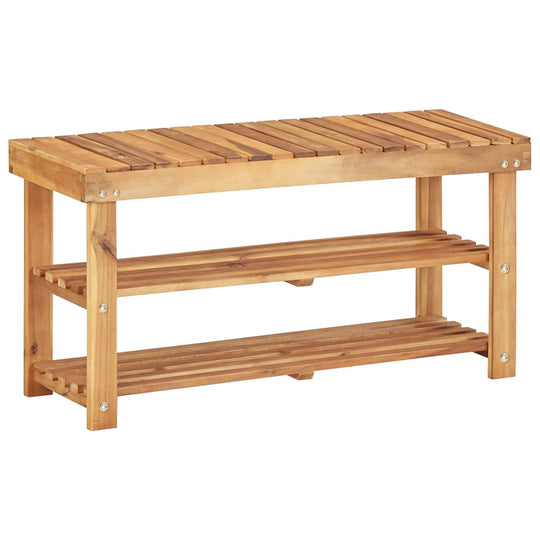 Shoe Rack 90x32x46 cm Solid Acacia Wood showcasing natural wood finish and sturdy design for organized footwear.