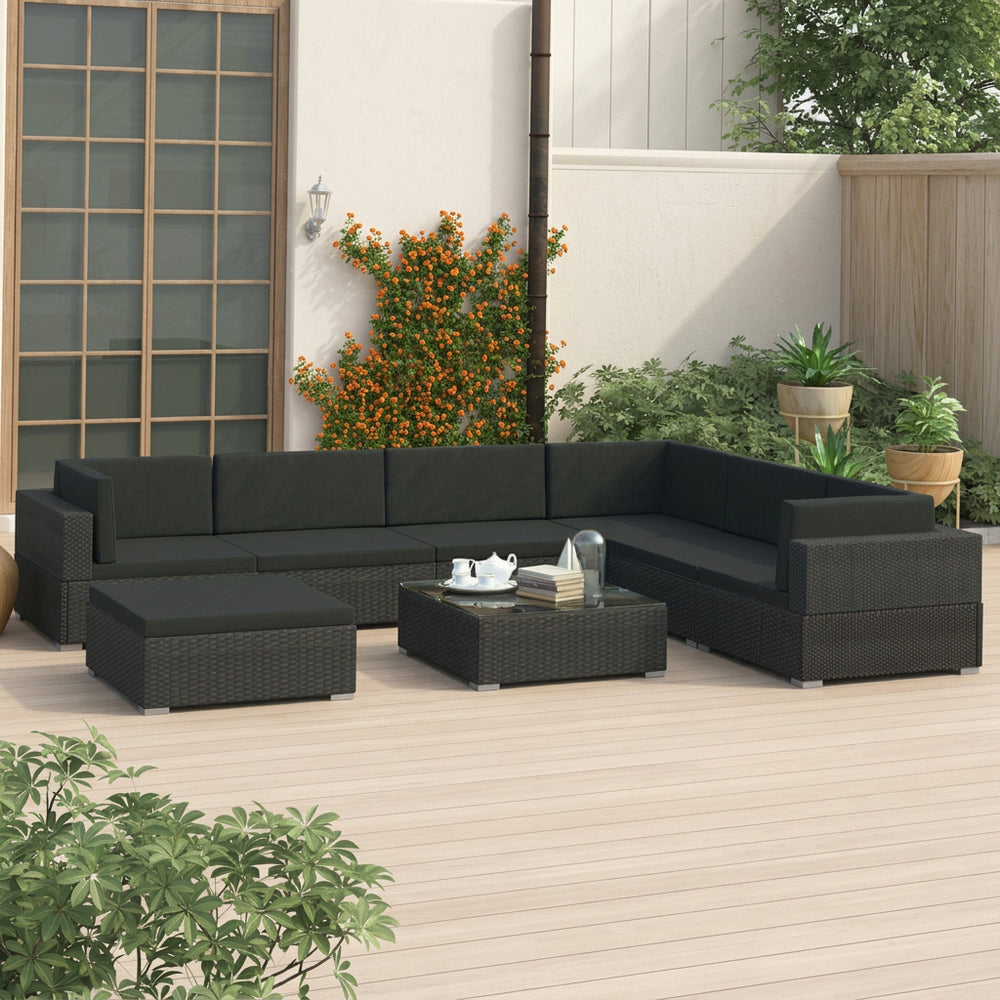 8 Piece Poly Rattan Garden Lounge Set with Cushions in Outdoor Patio Setting