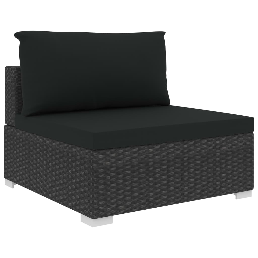 Black poly rattan lounge chair with cushion, perfect for outdoor furniture and garden settings.