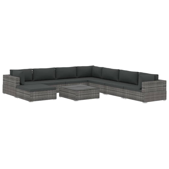 9 Piece Garden Lounge Set with Cushions Poly Rattan