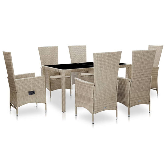 7 Piece Outdoor Dining Set with Cushions Poly Rattan Beige