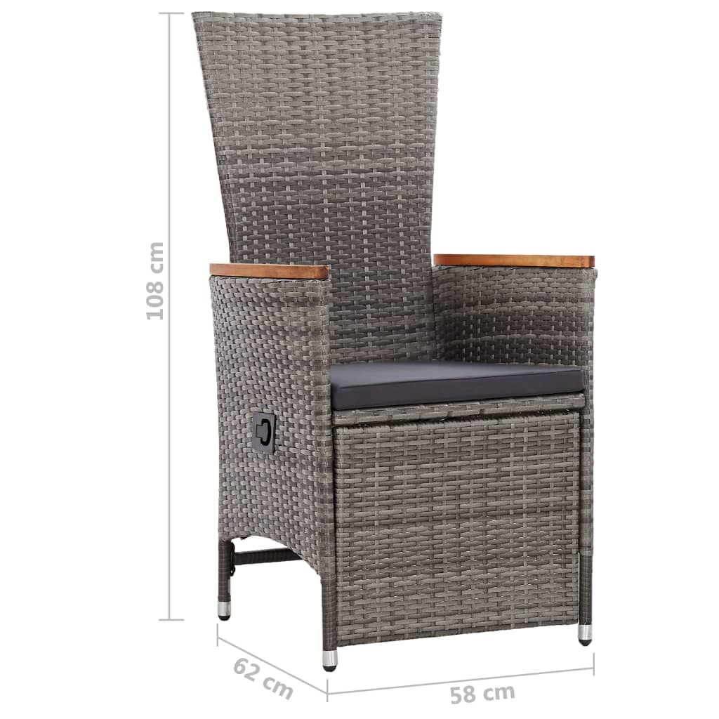 Stylish grey rattan outdoor dining chair with high back and removable cushion, perfect for garden or patio use.