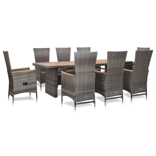 9 Piece Outdoor Dining Set with Cushions Poly Rattan