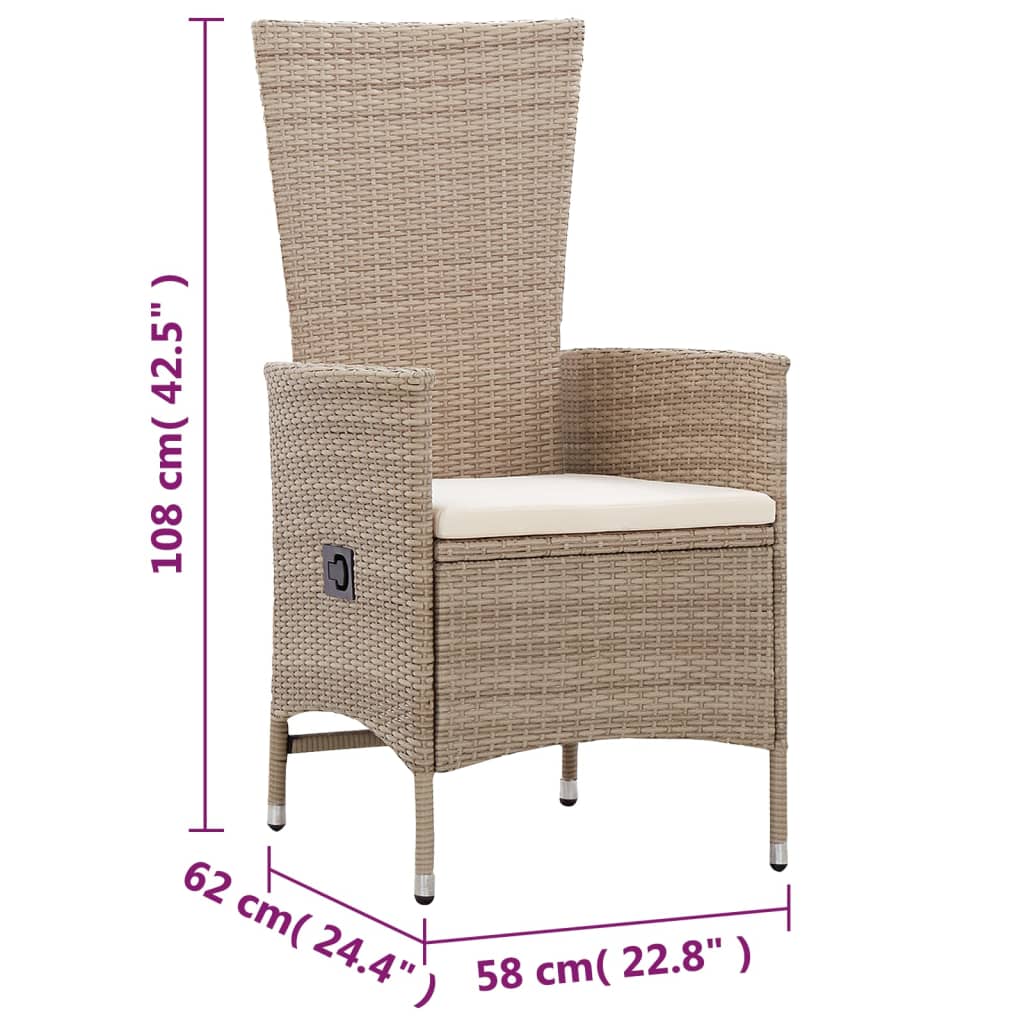 Outdoor Chairs 2 pcs with Cushions Poly Rattan Beige