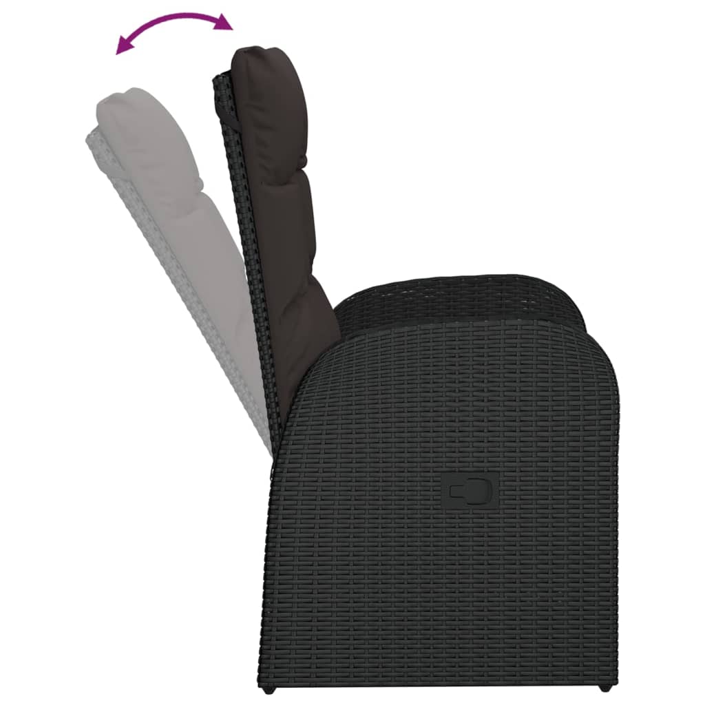 Reclining Garden Chairs 2 pcs with Cushions Poly Rattan showing adjustable backrest and stylish design.