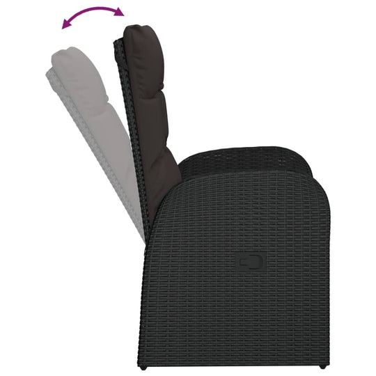 Reclining Garden Chairs 2 pcs with Cushions Poly Rattan showing adjustable backrest and stylish design.