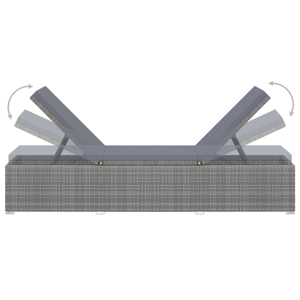 Sun Lounger with Cushion Poly Rattan Grey