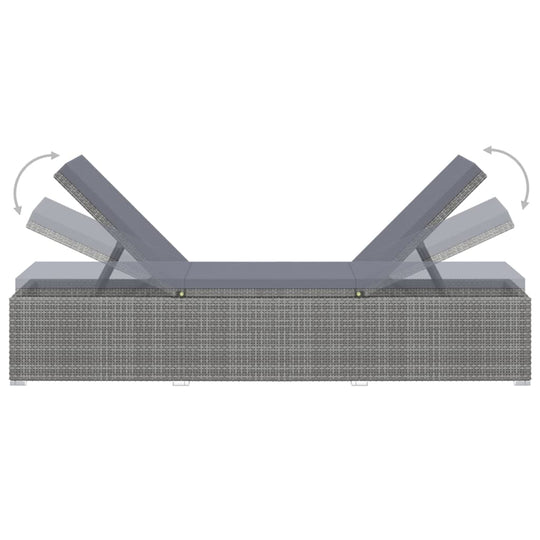 Sun Lounger with Cushion Poly Rattan Grey