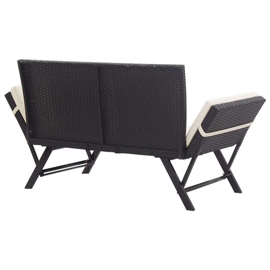 Garden Bench with Cushions 176 cm  Poly Rattan seen from the back, showcasing its stylish design and sturdy frame.