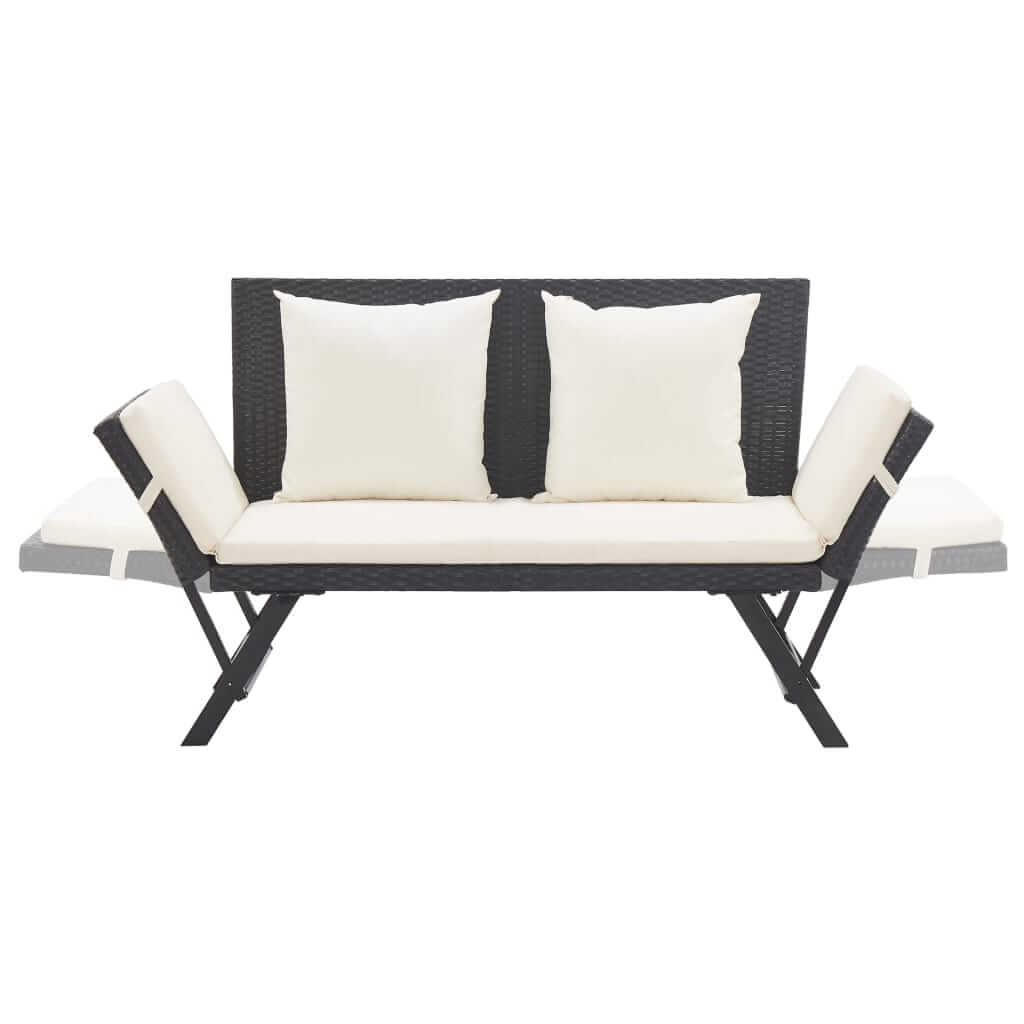 Garden Bench with Cushions 176 cm Poly Rattan featuring white cushions and a convertible design.