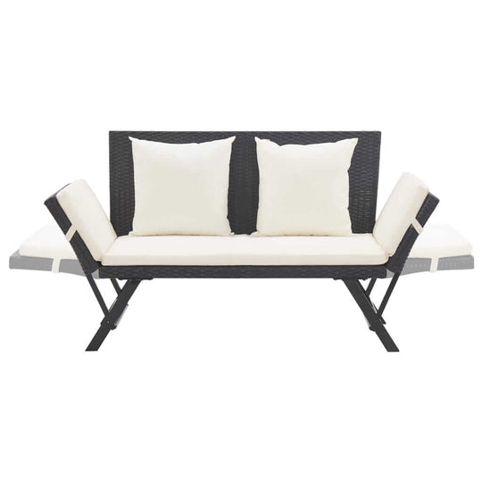 Garden Bench with Cushions 176 cm Poly Rattan featuring white cushions and a convertible design.