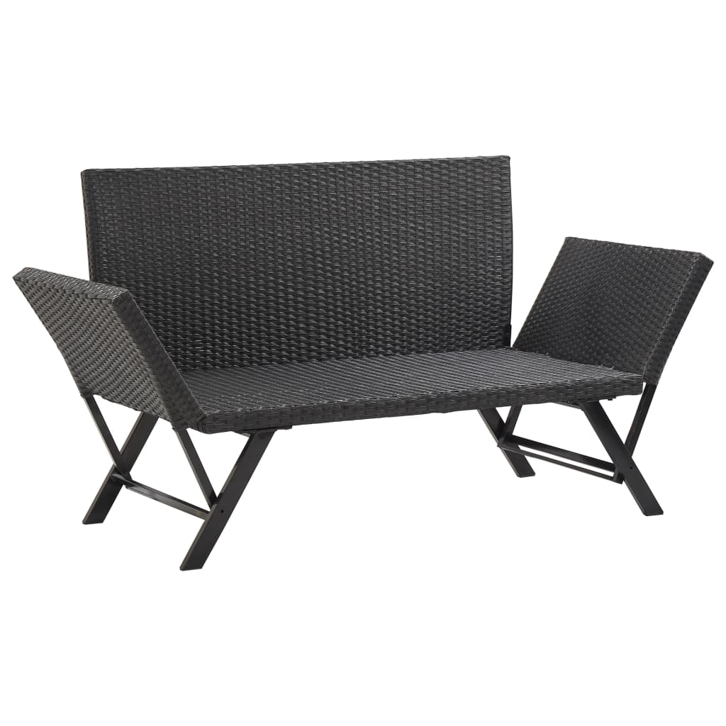 Garden Bench with Cushions 176 cm Poly Rattan in stylish black design for outdoor use.