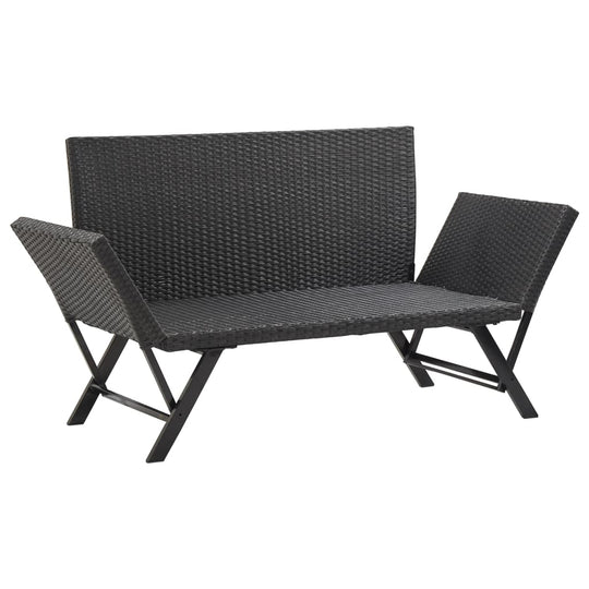 Garden Bench with Cushions 176 cm Poly Rattan in stylish black design for outdoor use.
