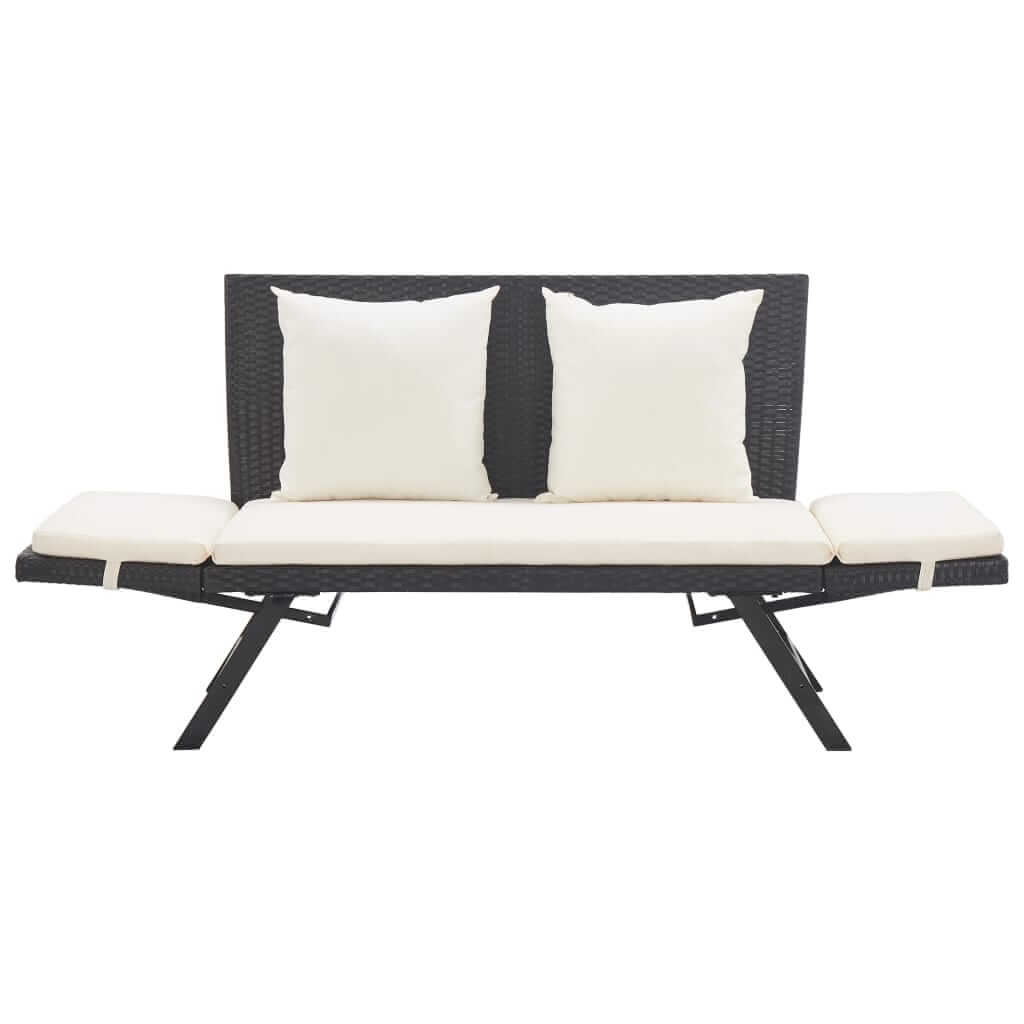Garden Bench with Cushions 176 cm  Poly Rattan featuring white cushions on a sleek outdoor design.