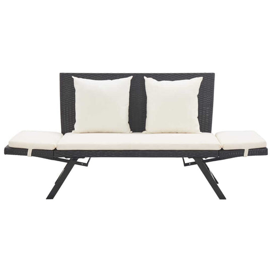 Garden Bench with Cushions 176 cm  Poly Rattan featuring white cushions on a sleek outdoor design.