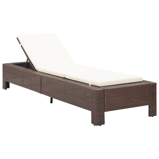 Sunbed with Cushion – Comfortable Poly Rattan Outdoor Lounger featuring adjustable backrest for relaxation on patio or poolside.