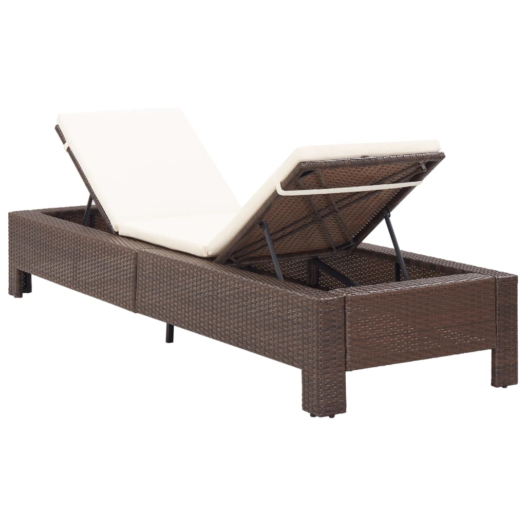 Sunbed with Cushion – Comfortable Poly Rattan Outdoor Lounger in brown with adjustable backrest, ideal for poolside relaxation.