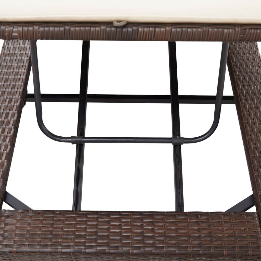 Close-up of a Sunbed with Cushion – Comfortable Poly Rattan Outdoor Lounger frame.
