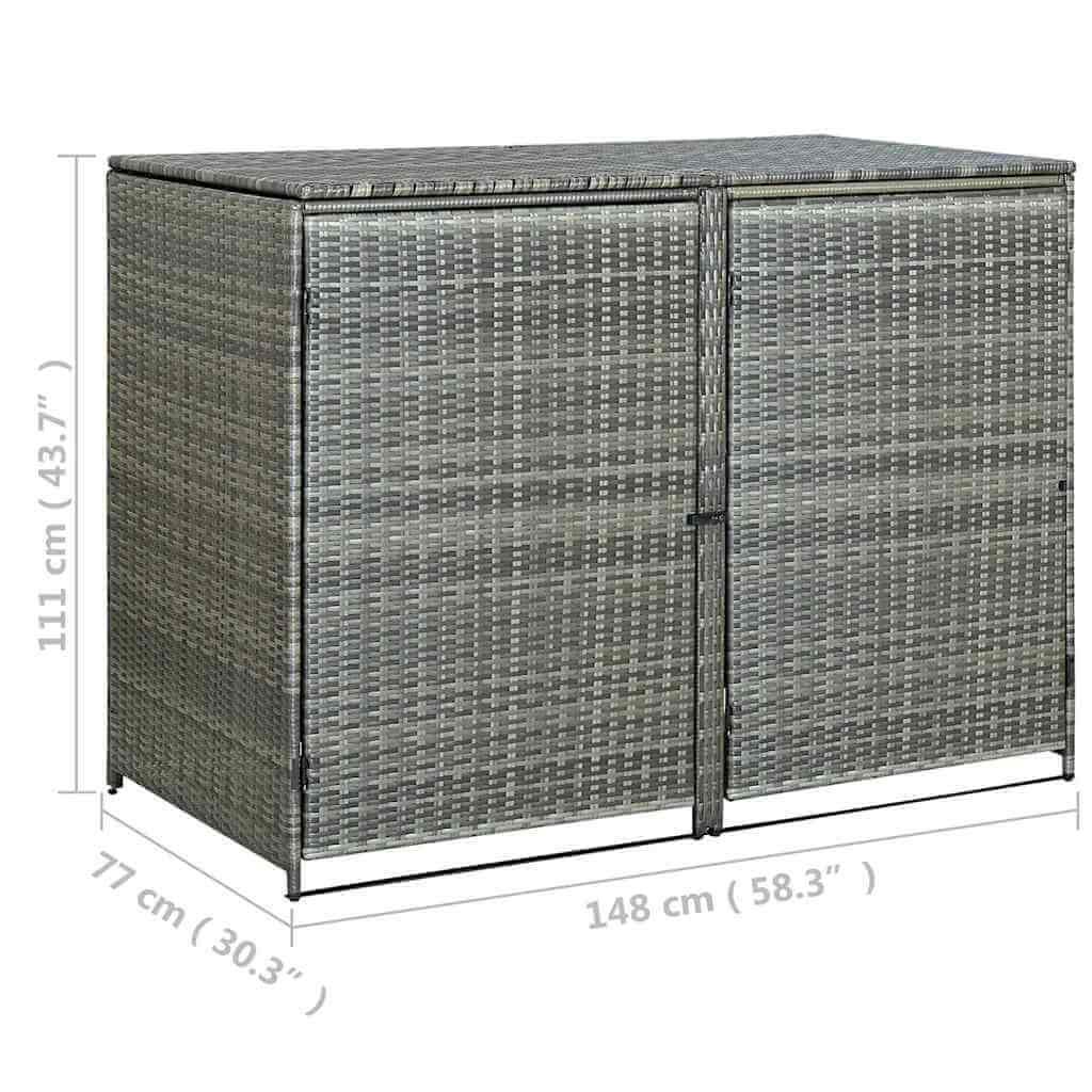 VidaXL Double Wheelie Bin Shed Poly Rattan Anthracite 148x77x111 cm