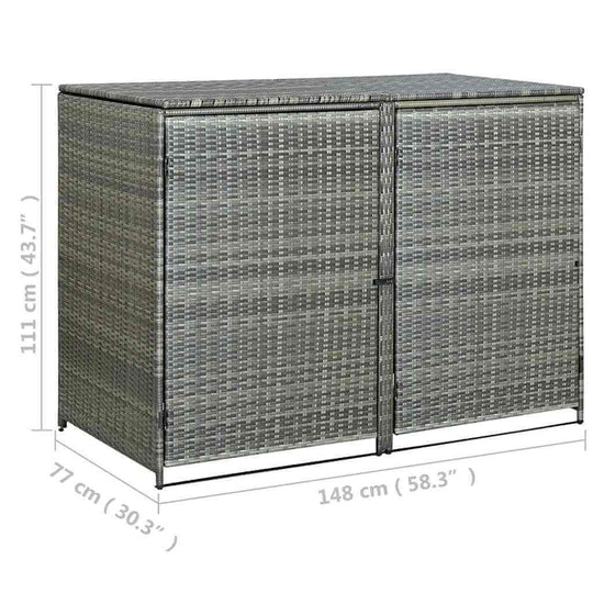 VidaXL Double Wheelie Bin Shed Poly Rattan Anthracite 148x77x111 cm